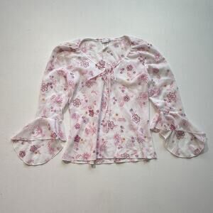 Vinage Y2K 90's Floral Fairy Top Flutter Sleeves / Sz M / Sheer Boho Hippie
